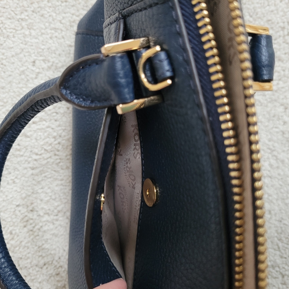 Like New Michael Kors Riley Blue Studded Patchwork Satchel - Picture 13 of 15